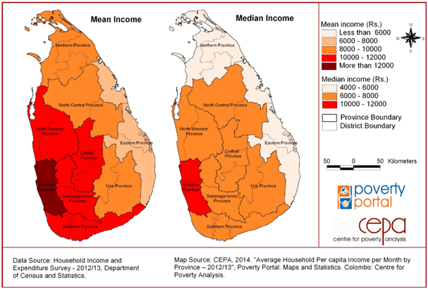 Average Household Per capita Income per Month by Province-2012/13 (Rs. 6,000 = £30 Per Month, £1 per day)